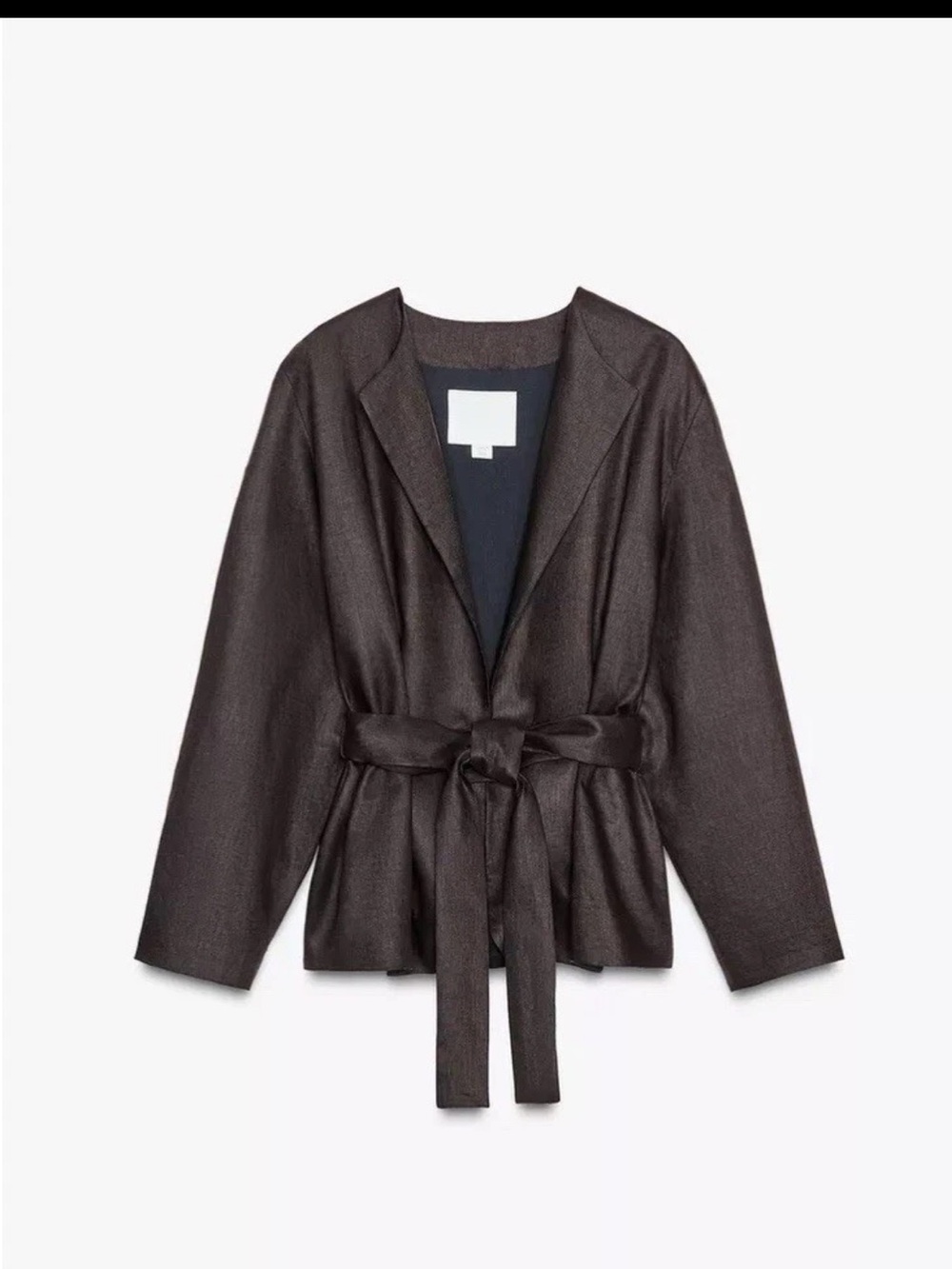 Zara Dark Brown Tie-Waist Linen Blazer Jacket - Picture 6 of 8